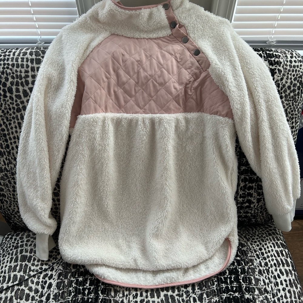 Women’s Pink and Cream Sherpa Pullover
